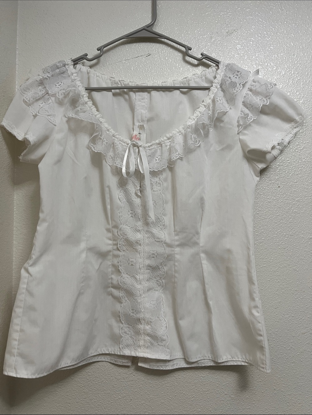 Women's White Lace-Trim Peasant Top